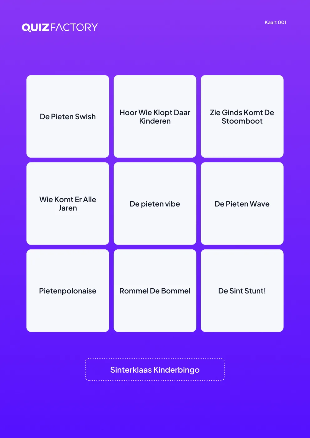 Sinterklaas Kinderbingo · Unieke 3x3-kaarten